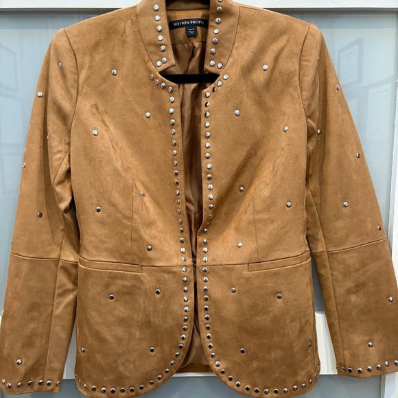 0 XS Studded Brown Boston Proper Faux Suede Blazer - Picture 1 of 5